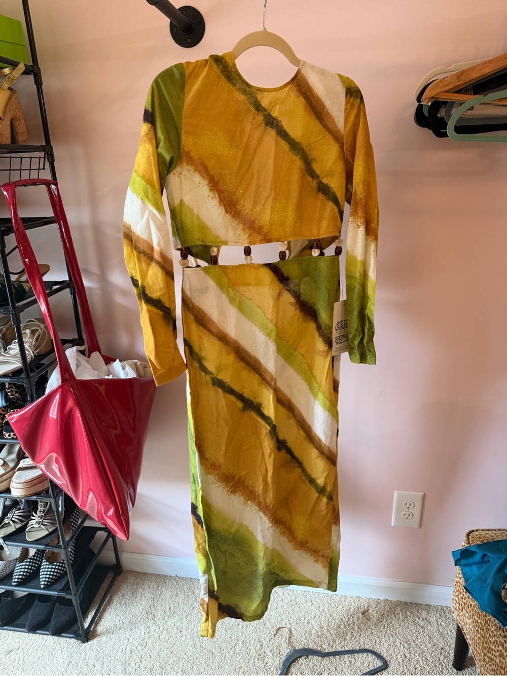Never Fully Dressed Yellow & Green Diagonal Print Maxi Dress